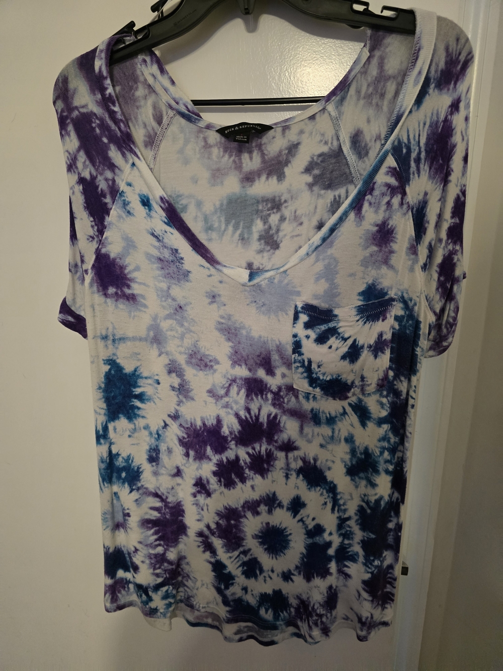 Rock & Republic Purple and Blue Tie-Dye Scoop Pocket Tee